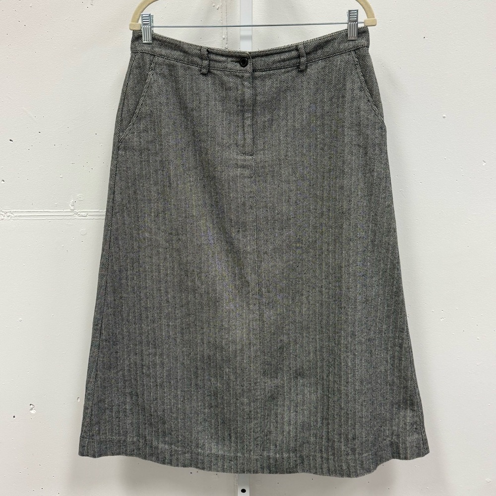 L.L. Bean Classic Fit Hereingbone‎ Cotton A-line Mini Circle Skirt Gray Size 10